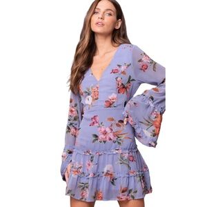 Lulus Lavender Floral Print Long Sleeve Mini Dress